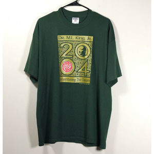 Vintage Y2K Jerzees 2004 Dr. Martin Luther King Jr. Green and Gold T-Shirt